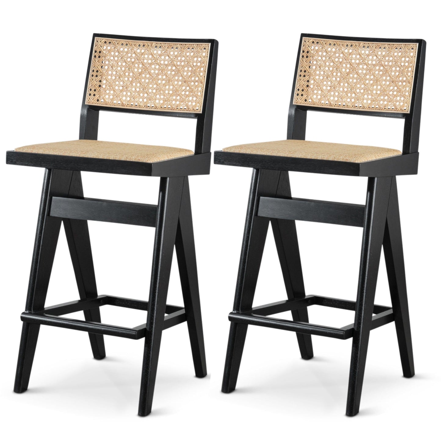 Keira - Bar Stool (Set of 2) - Black / Rattan Ashcroft Furniture