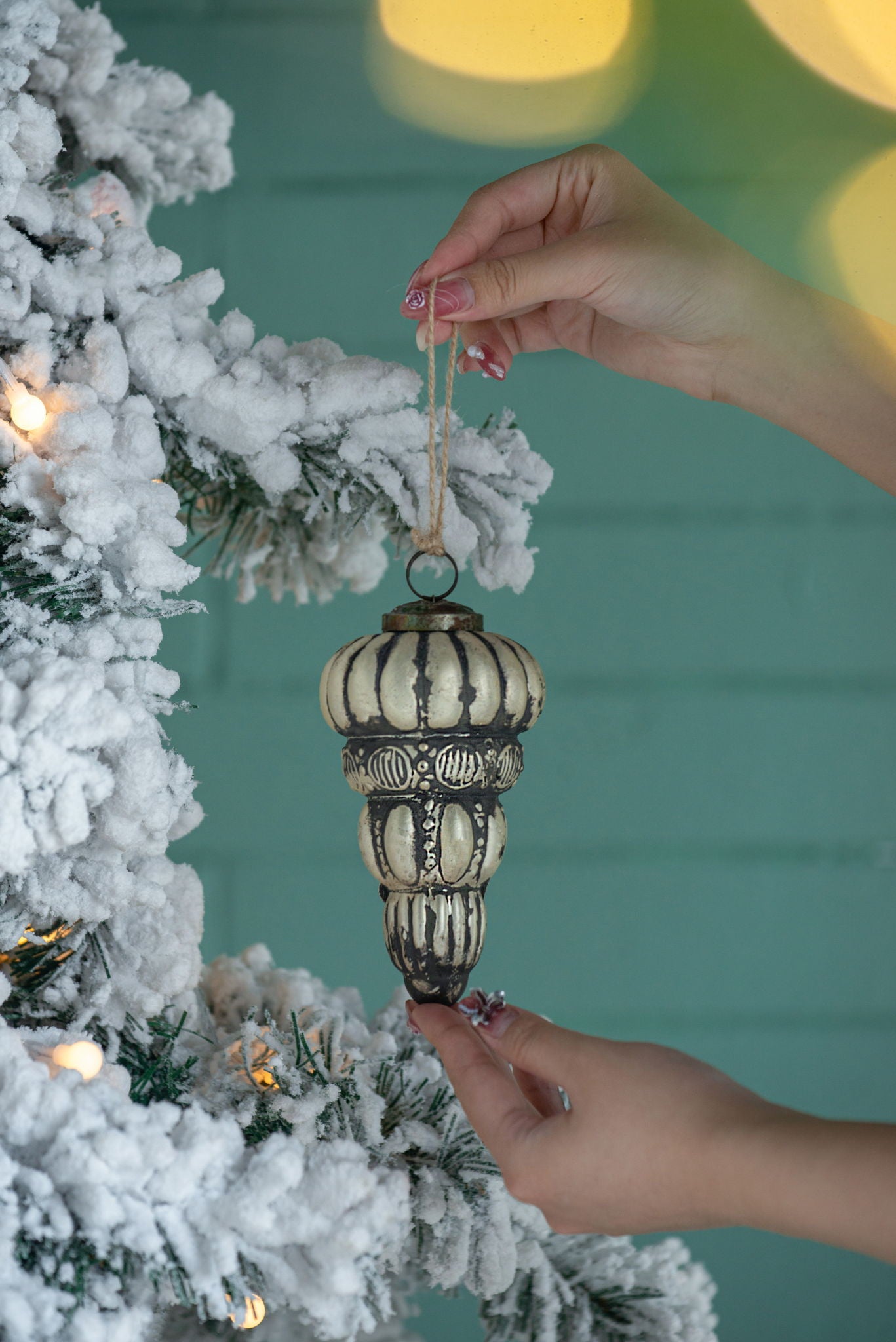 Tear Drop Ornament, Glass Decorative Hanging Christmas Tree Ornaments For Holiday Party Decorations (Set of 6) - Silver Daily Nest