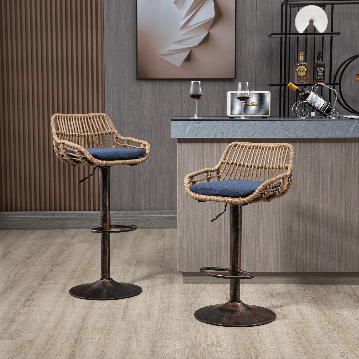 Modern Swivel Bar Stools Adjustable Counter Chairs With Footrest (Set of 2) Home Essentials