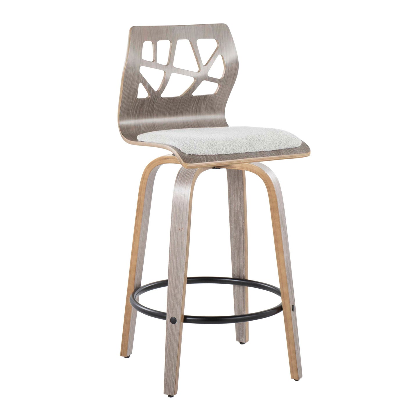 Folia - Contemporary Fixed Height Counter Stool With Swivel With Round Footrest (Set of 2) - Light Gray Lumi Source