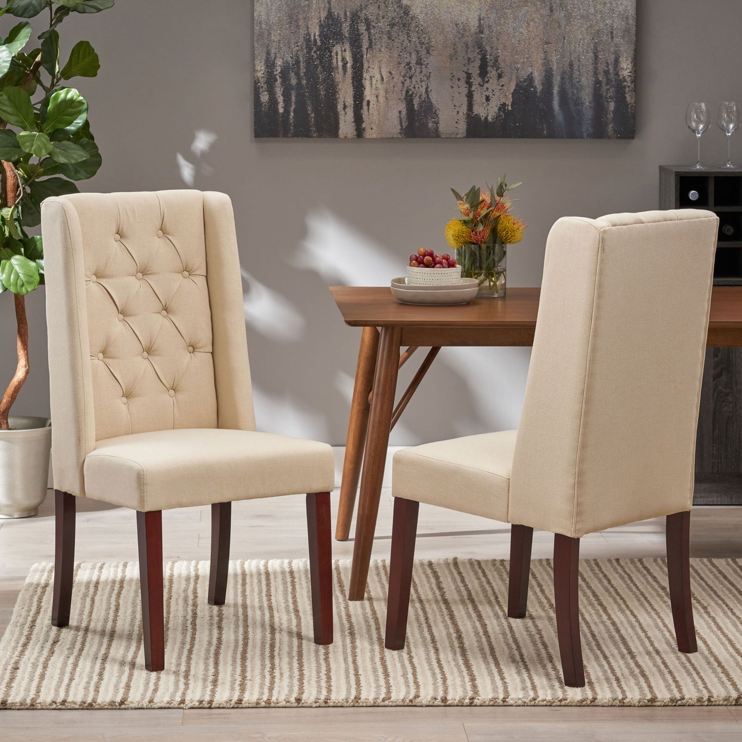 Sophisticated Tufted Dining Chair With High Back Design Noble House