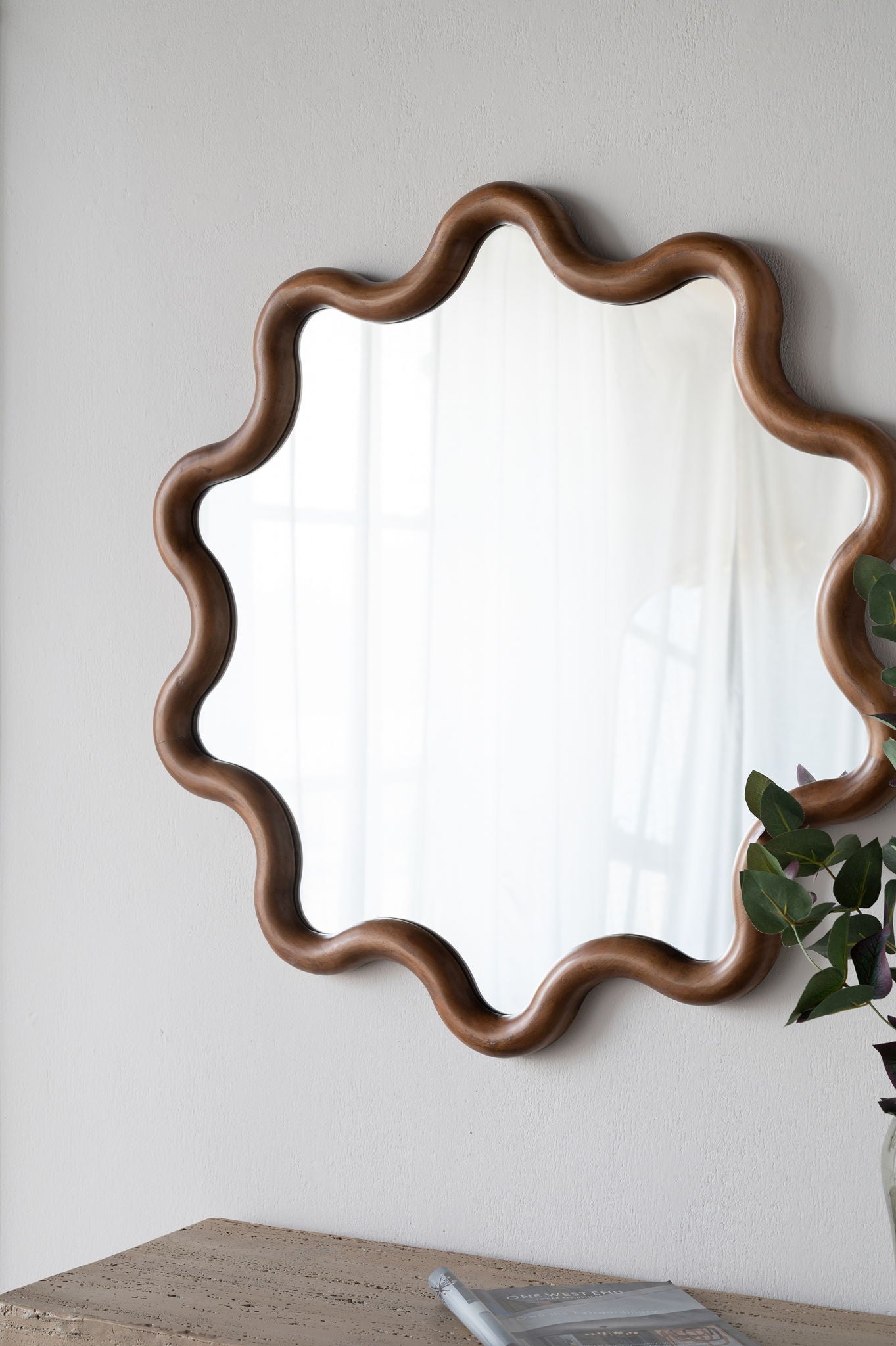 Wooden Accent Mirror With Unique Frame, Wall Mirror For Living Room Bedroom Entryway - Brown Daily Nest