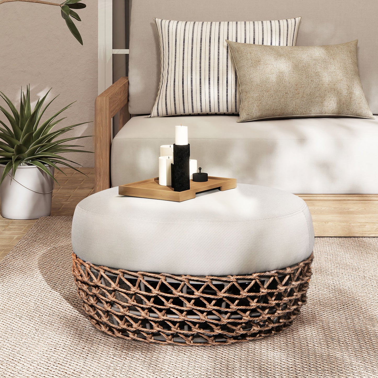 Willow - Round Upholstered Patio Ottoman Jennifer Taylor Home