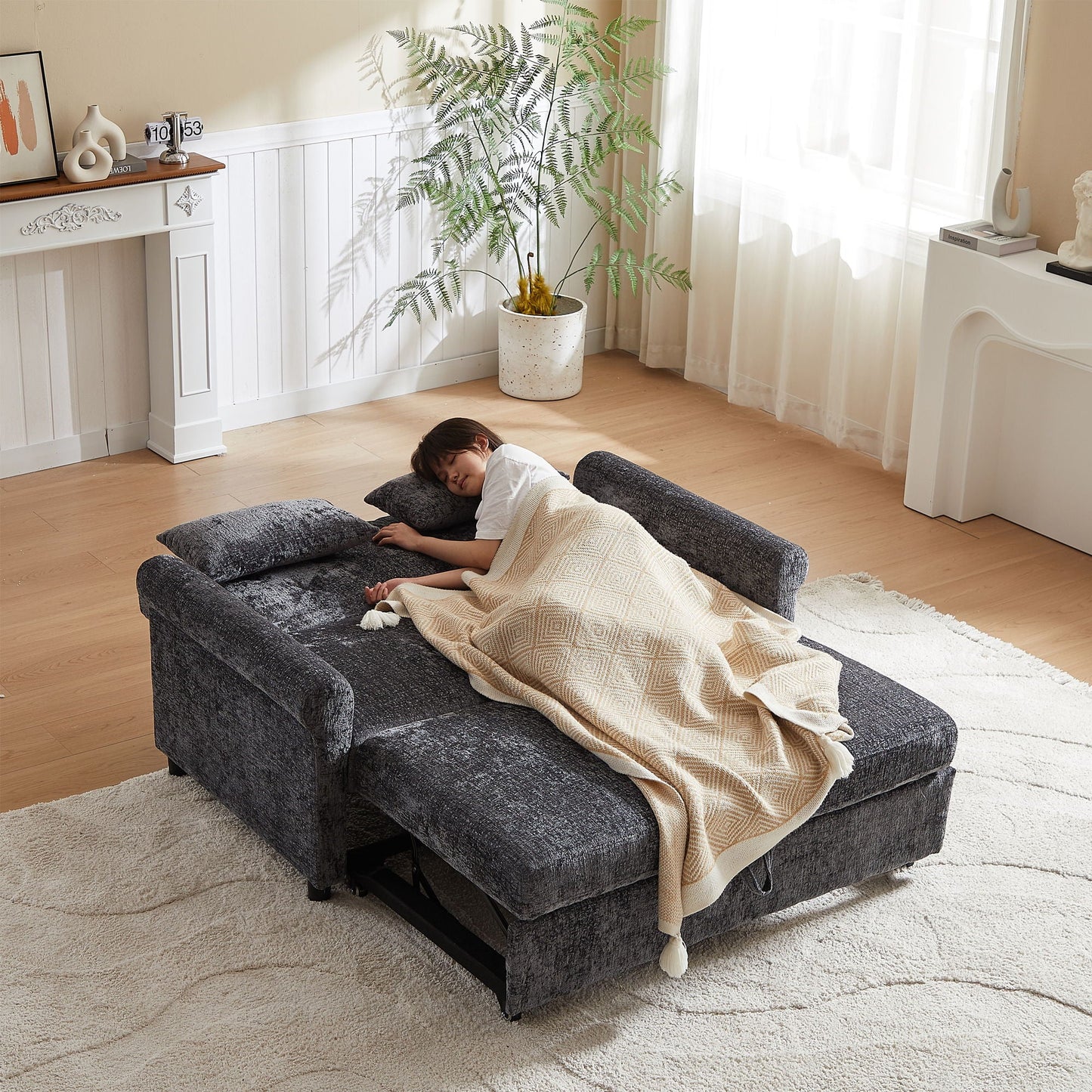 Loveseat Sofa Bed, Pull - Out Couch Sleeper & 2 Pillows Home Essentials
