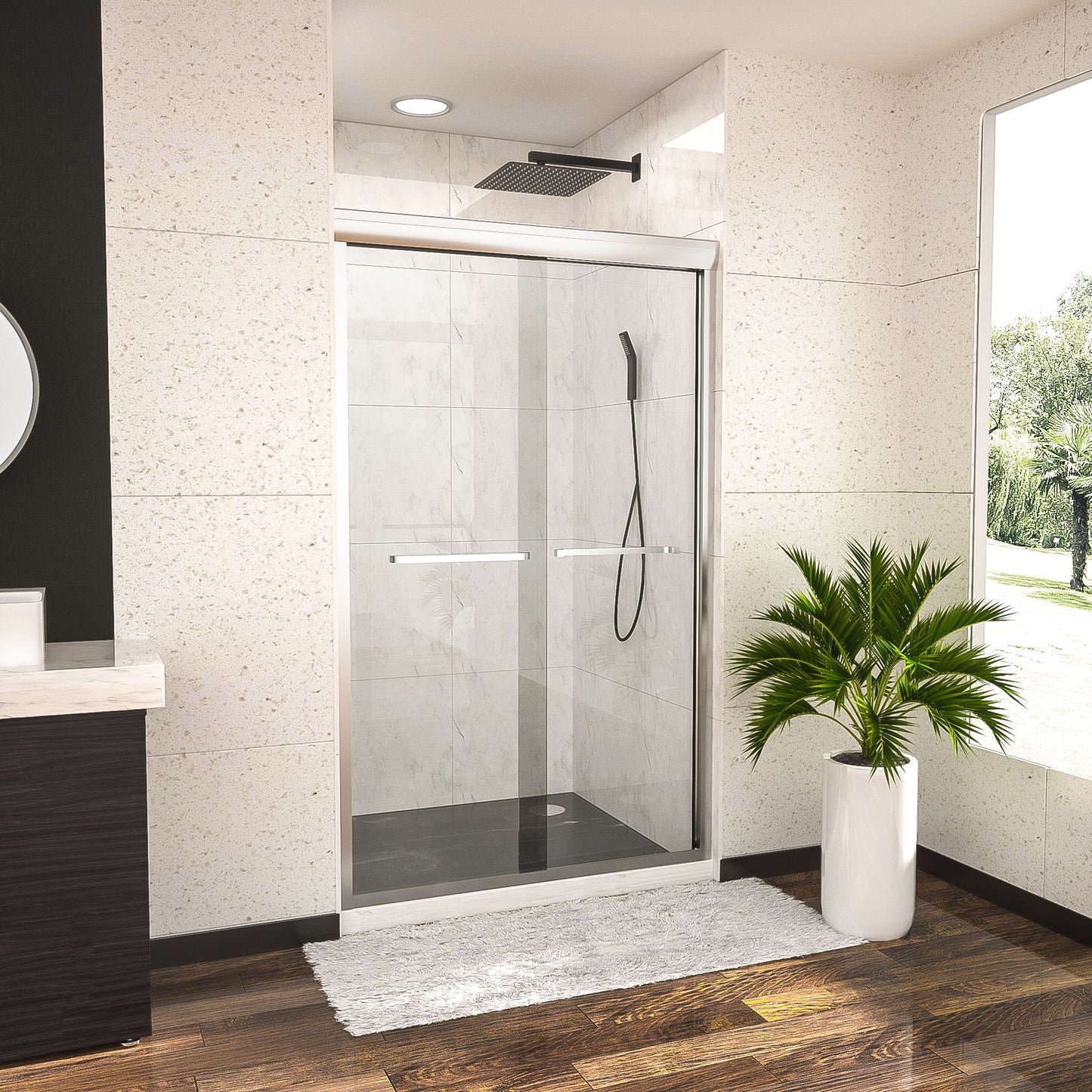Modern Double Sliding Shower Enclosure, Tempered Glass Daily Nest