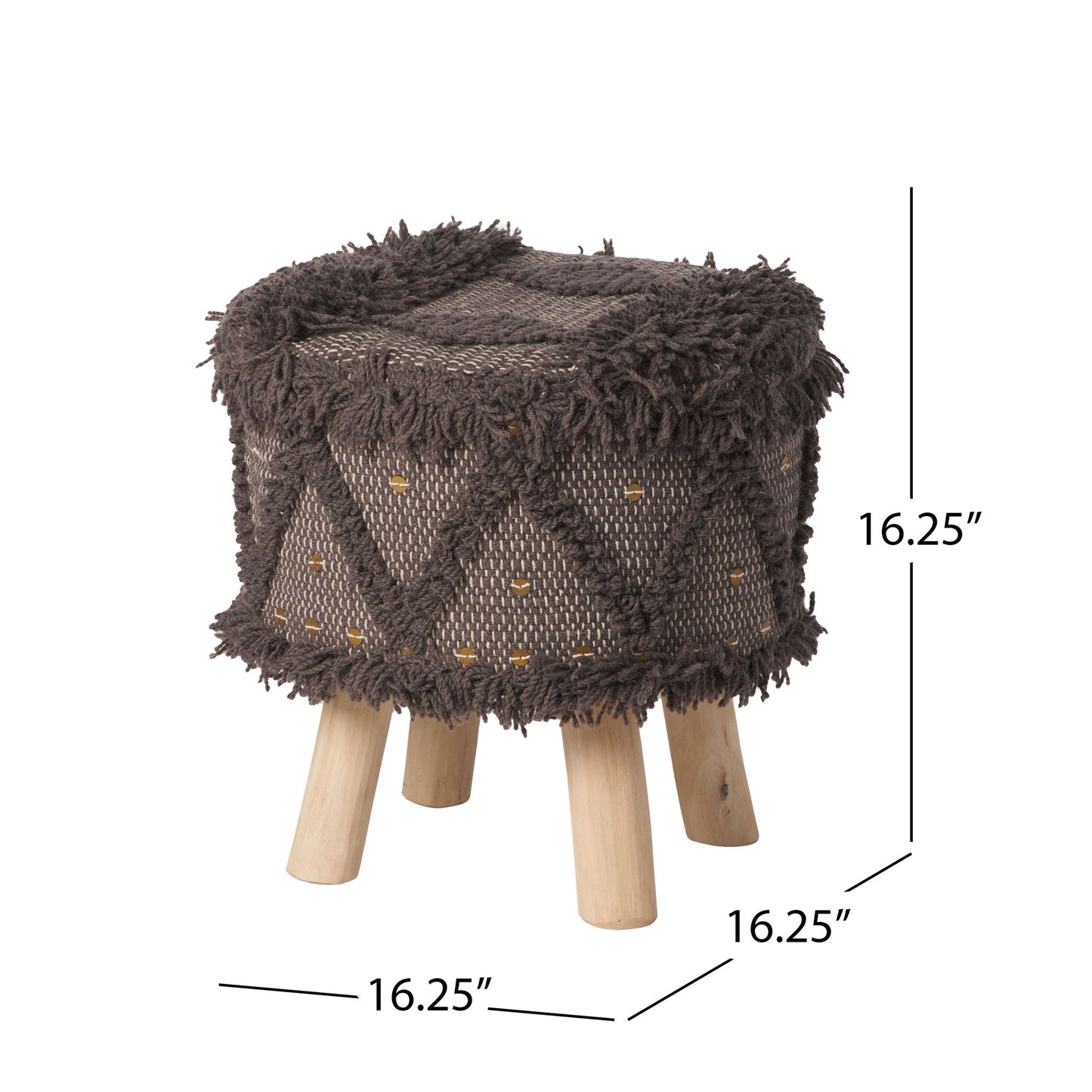 Roja - Handcrafted Wool & Cotton Foot Stool With Eucalyptus Wood Frame - Dark Brown Noble House
