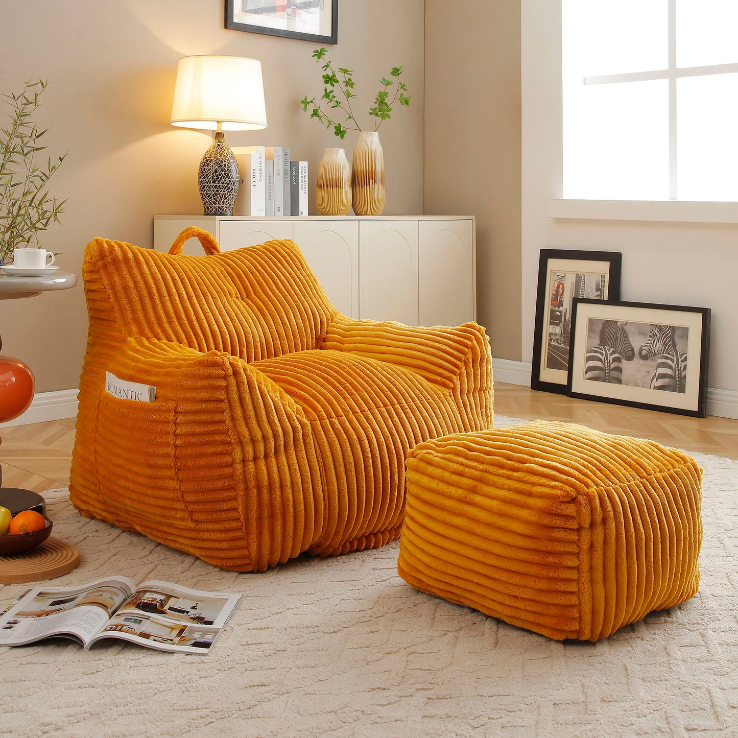 Giant Plush Bean Bag Chair With Armrests And Footstool Home Essentials