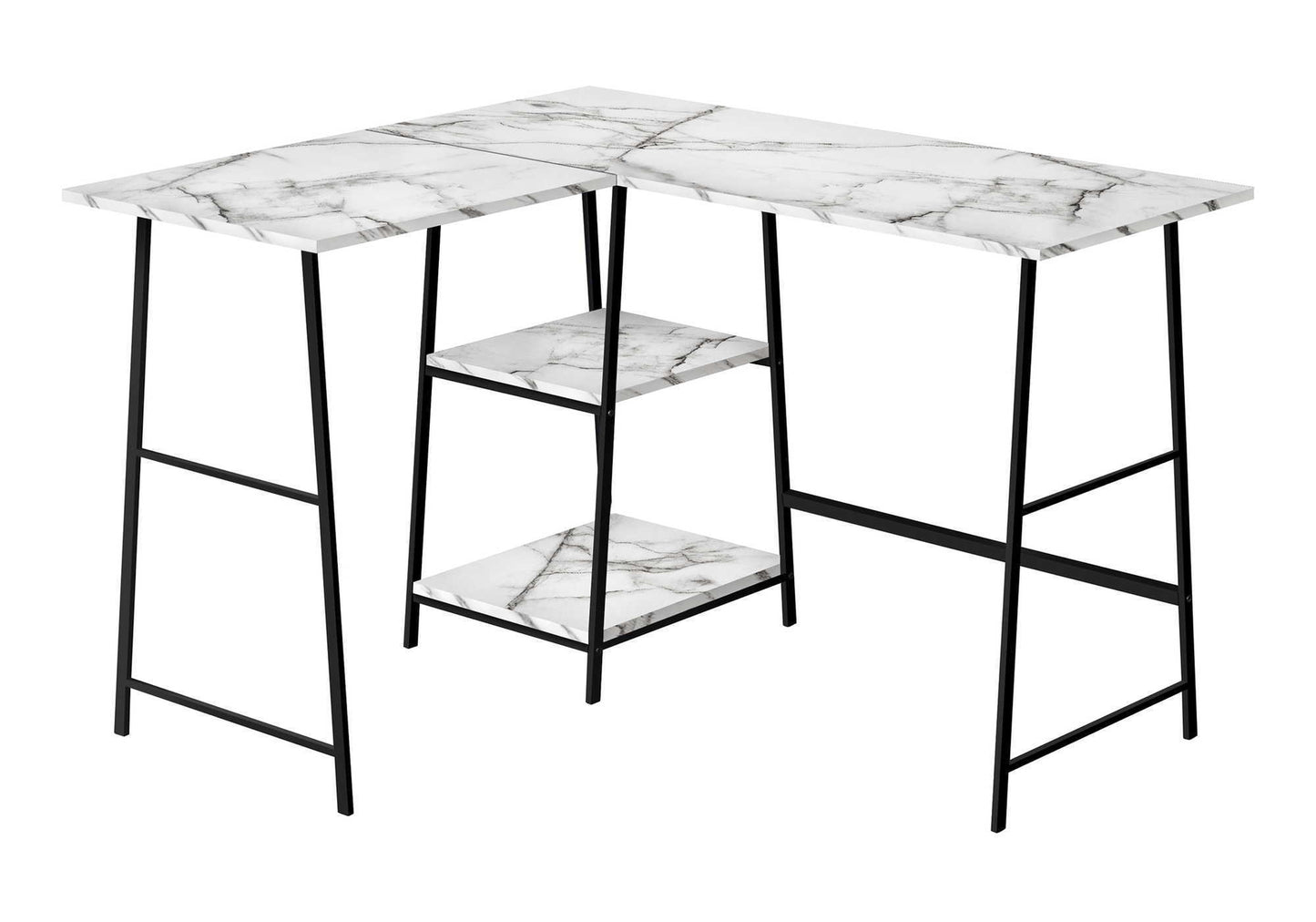 Computer Desk, Home Office, Corner, Storage Shelves, L Shape, Work, Laptop, Marble Look Laminate, Contemporary, Modern 8th Street