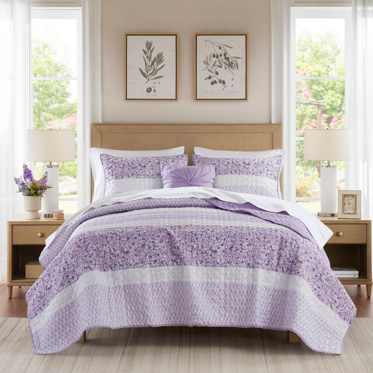 Caralie - King/California King 4 Piece Seersucker Quilt Set With Throw - Purple Madison Park