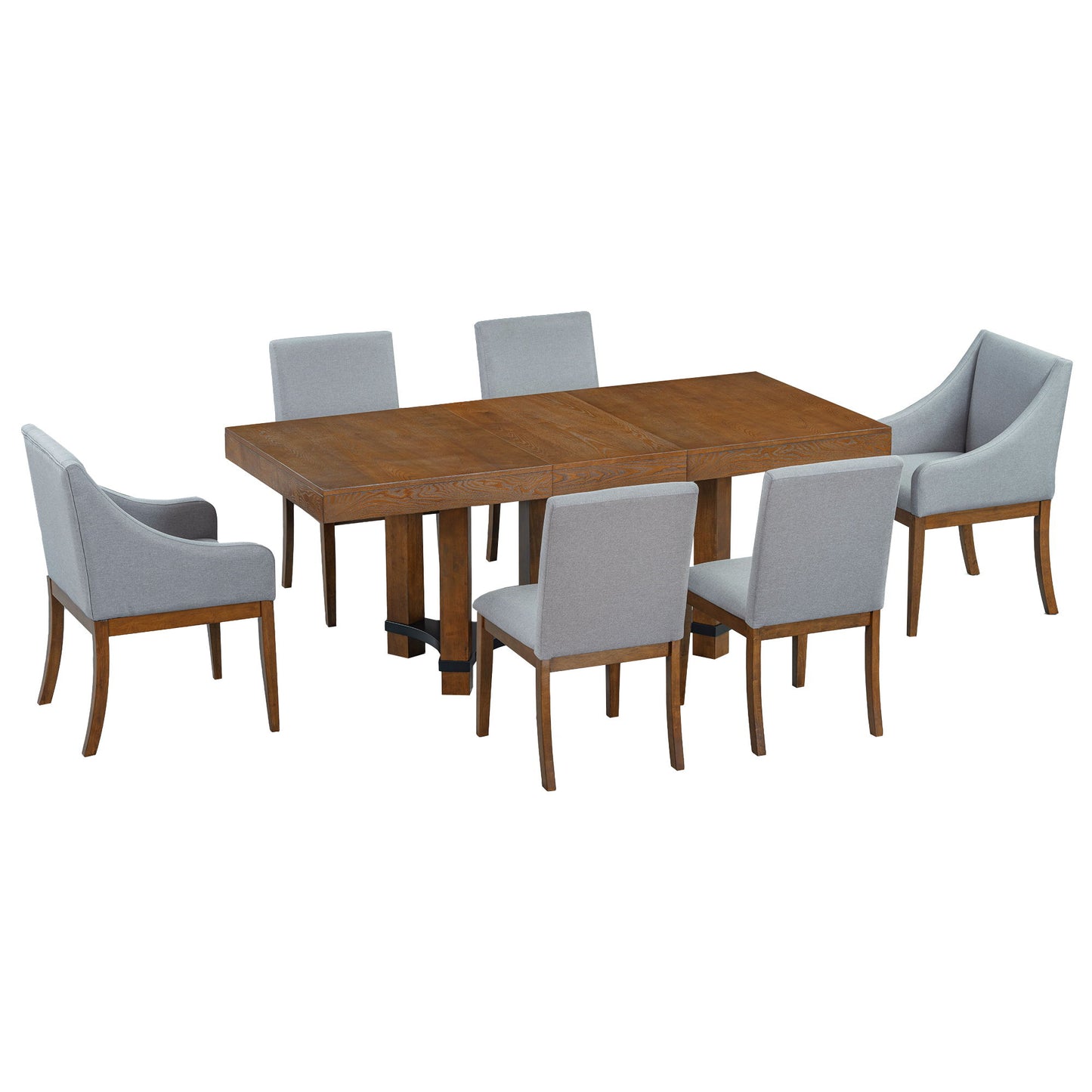 Topmax - 7 Piece Rustic Extendable Dining Table Set With Removable Leaf, 2 Arm Chairs And 4 Armless Chairs Hearth and Haven
