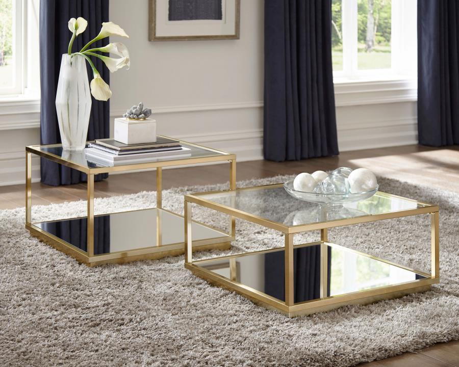 Renee - 2 Piece Square Coffee Table Set - Rose Brass CoasterElevations