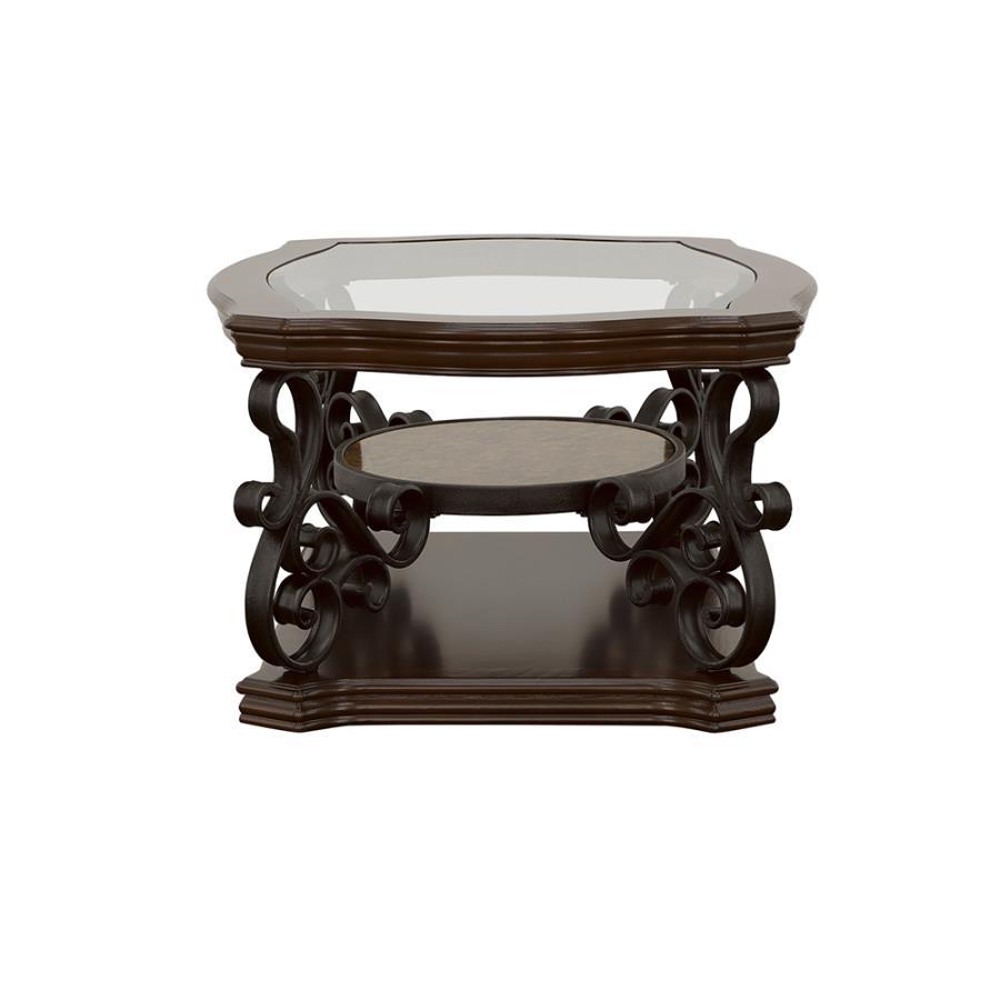 Laney - 1-Shelf Glass Top Rectangular Coffee Table - Deep Merlot CoasterEssence