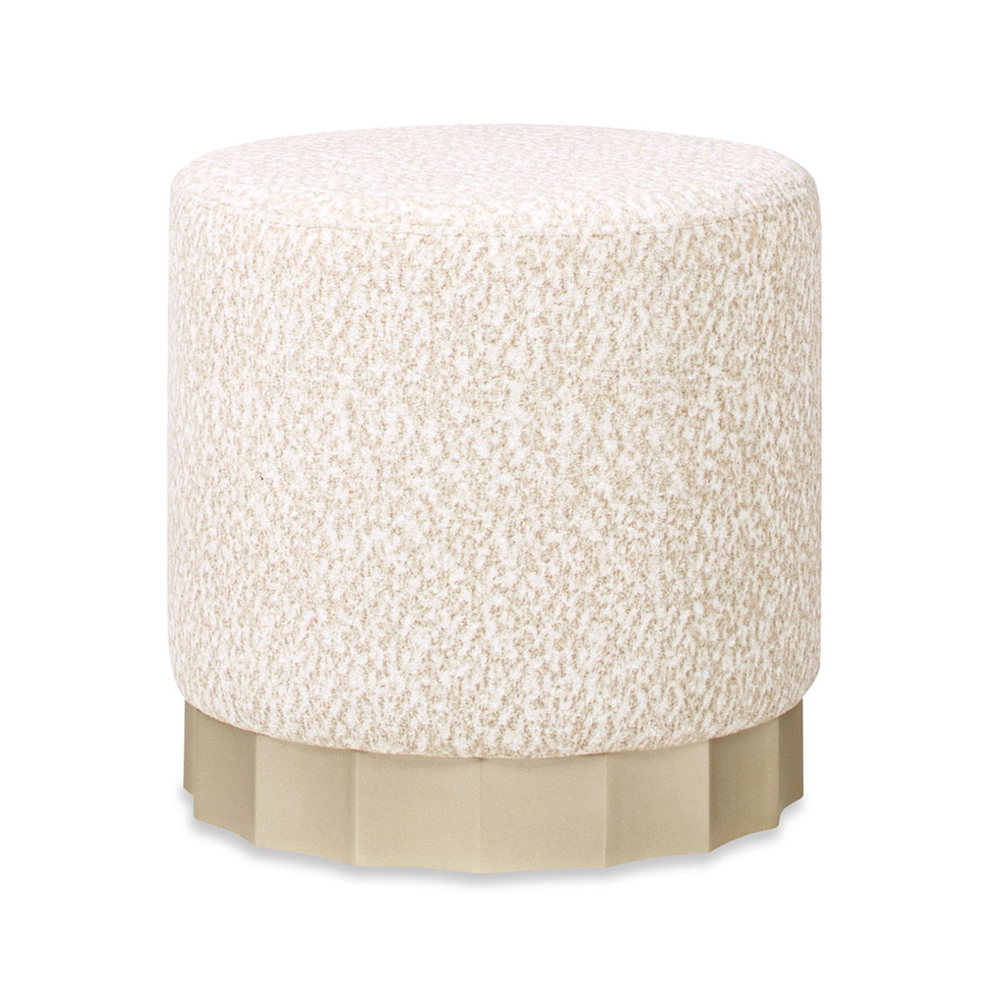 Hampton - Round Upholstered Ottoman With Scalloped Base - Speckled Egg Beige Jennifer Taylor Home