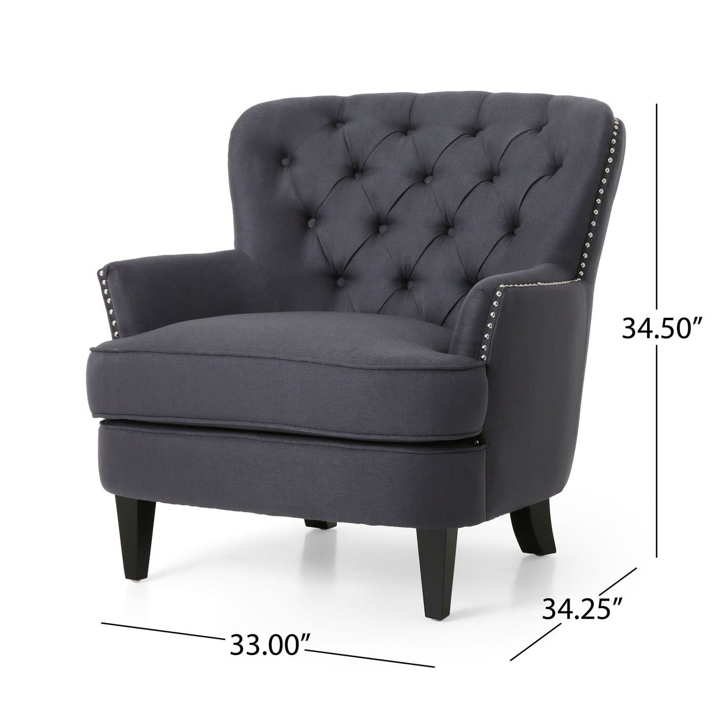 Enchante, Living Room Set With Tufted Back Club Chair And Ottoman - Gray Noble House