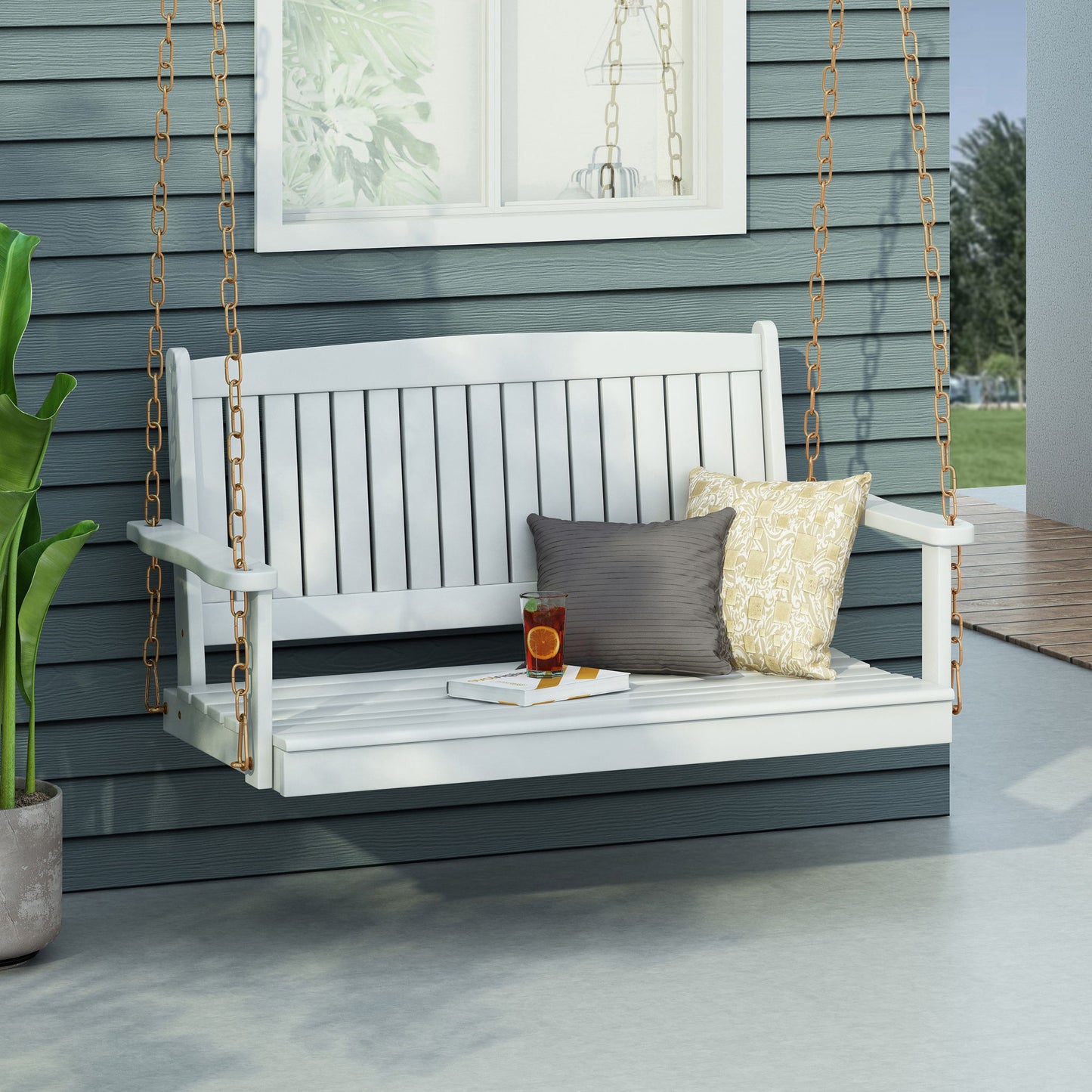 Tambora - Porch Swing Acacia Wood Slat Design Noble House