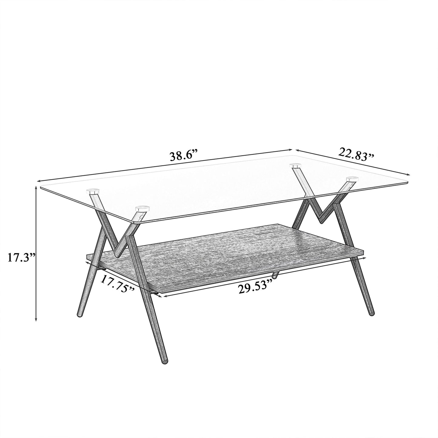Rectangle Coffee Table With Tempered Glass Top And MDF Shelf, Modern Table For Living Room Home Essentials
