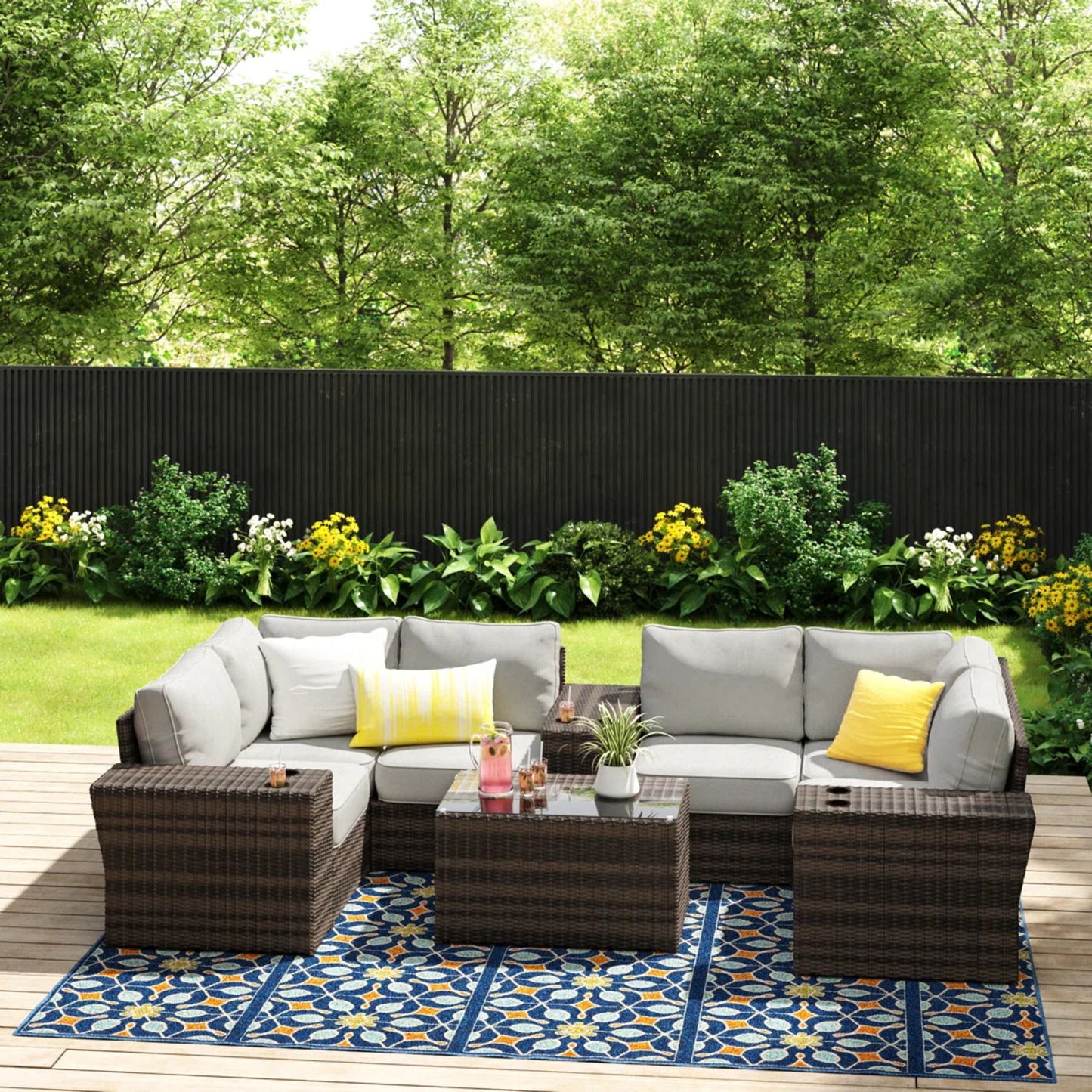 Wicker Outdoor Sectional With Weather Resistant Cushions And Table LSI Patio Furniture