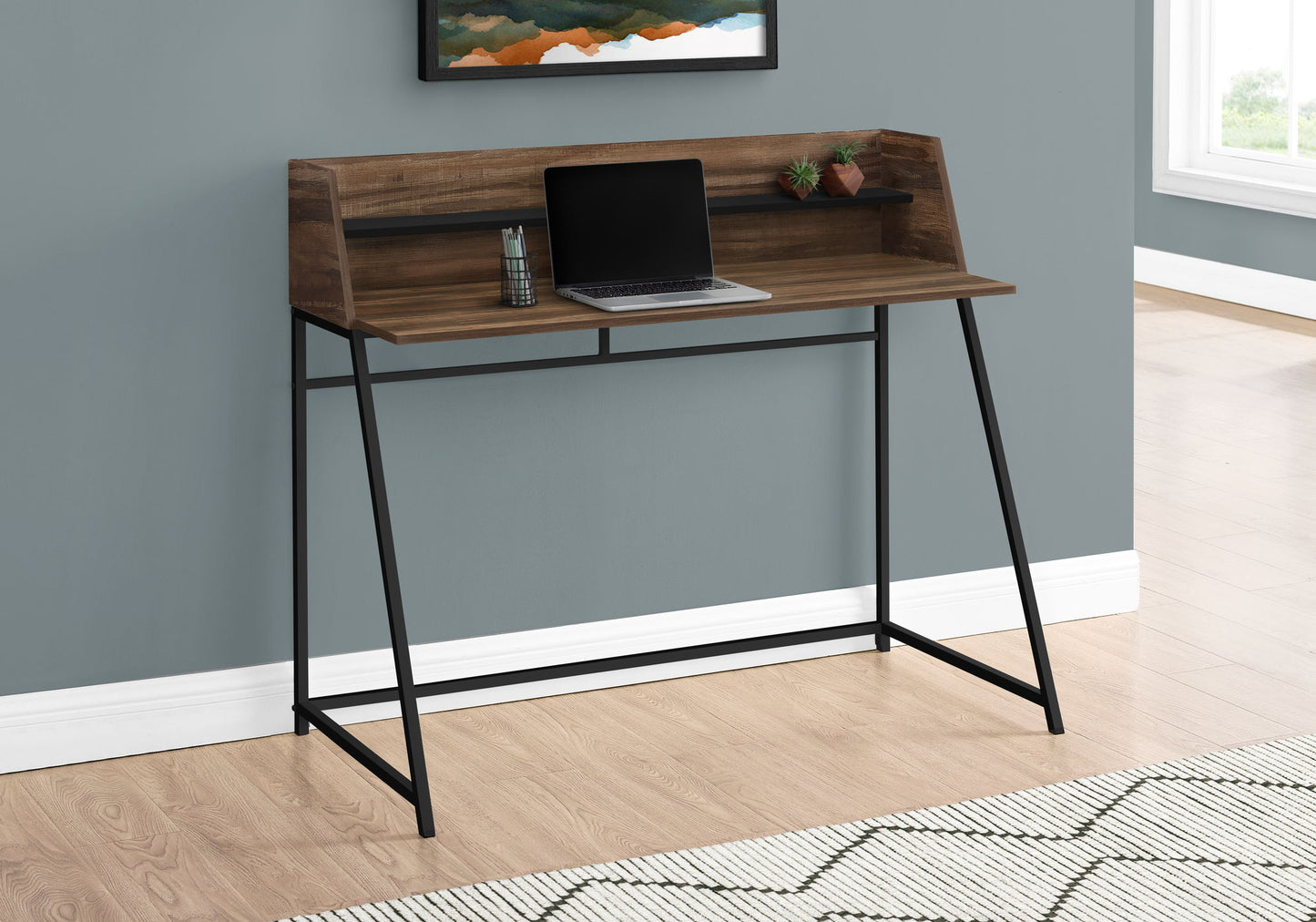Computer Desk For Home Office, Laptop, Storage Shelves, Marble Look Contemporary & Modern 8th Street