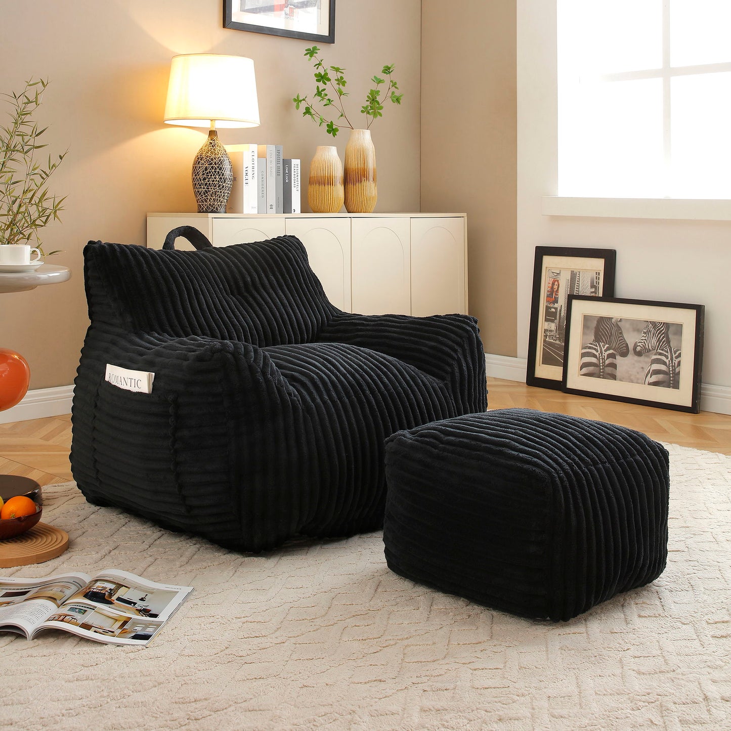 Giant Plush Bean Bag Chair With Armrests And Footstool Home Essentials