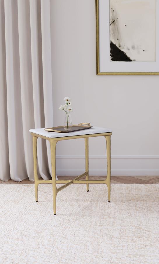 Baldwin - Rectangular Marble Top Side Table - White And Gold Coaster Fine Furniture