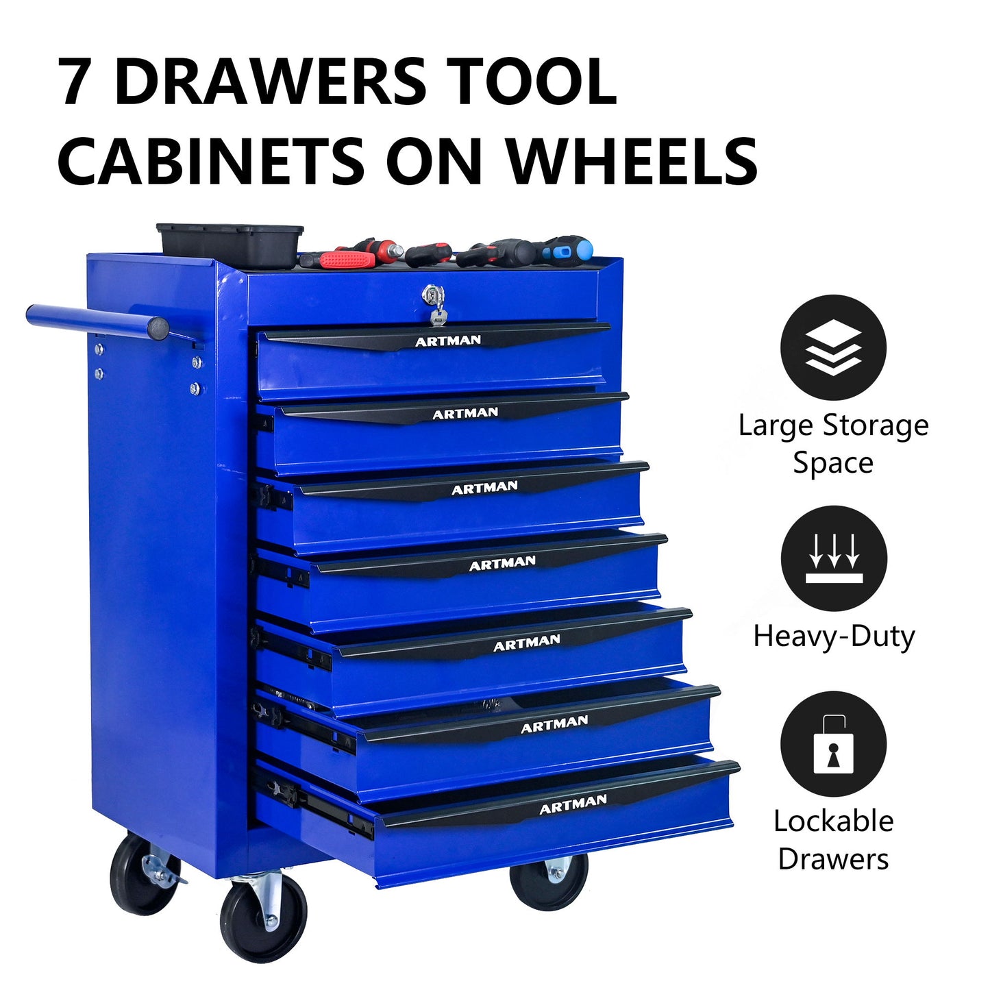 Rolling Metal Tool Chest With Drawers, Steel Storage Cabinet With Ball Bearing Slides Daily Nest