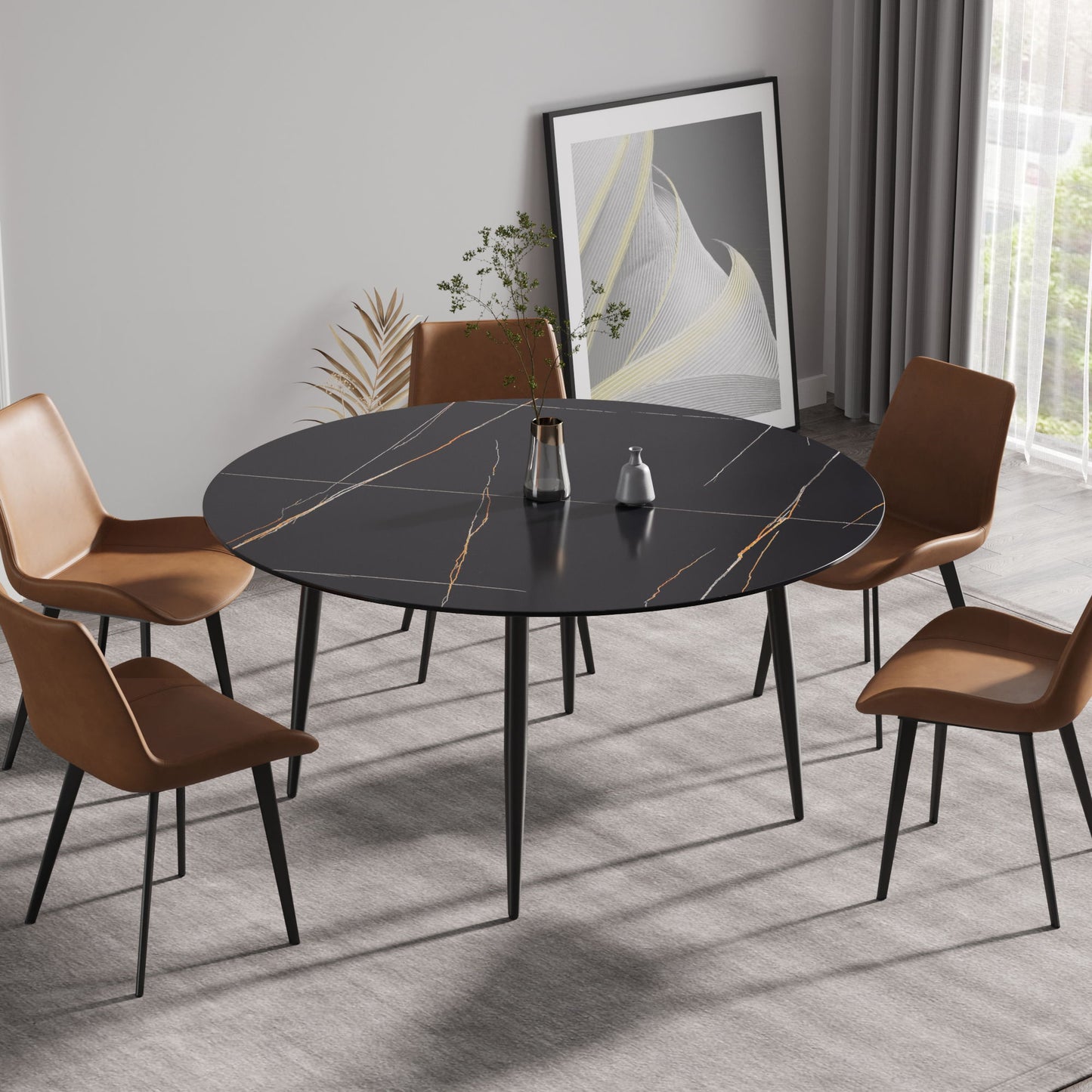 Modern Man-Made Stone Round Dining Table-Position For 6 People Home Essentials