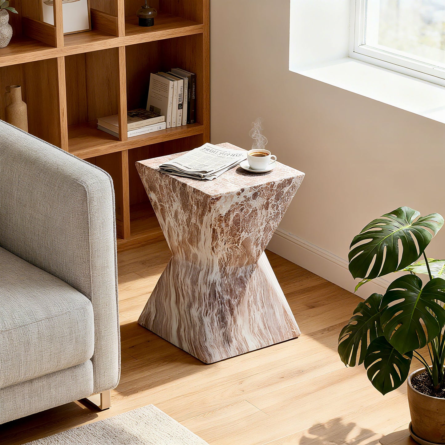 Round Outdoor Geometric End Table - Marble Home Essentials