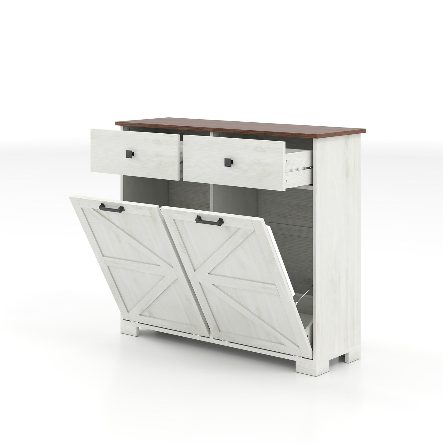 Double Tilt Out Trash Cabinet With Hideaway Drawer And Barn Door Style Home Essentials