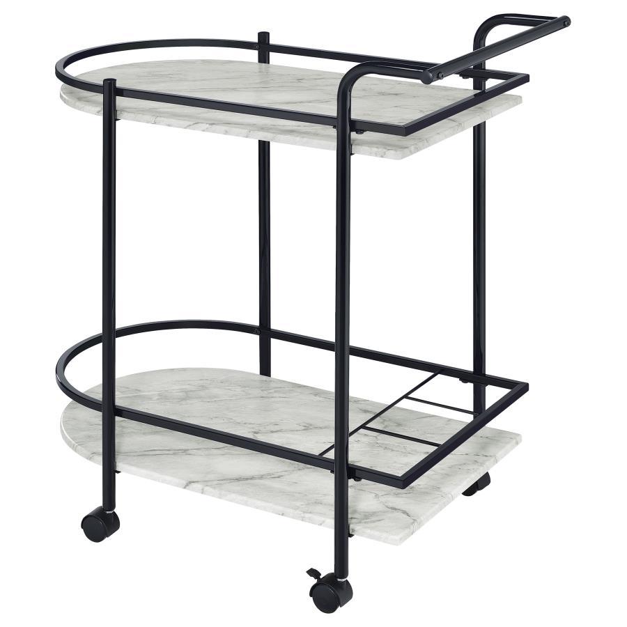 Desiree - 2-Tier Faux Marble Shelf Metal Bar Cart CoasterEveryday