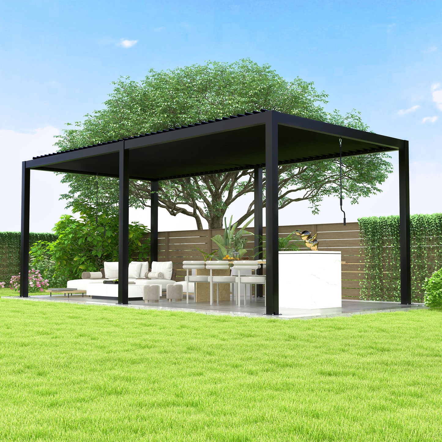 Louver Pergola Steel Louvers & Frame - Black Home Essentials