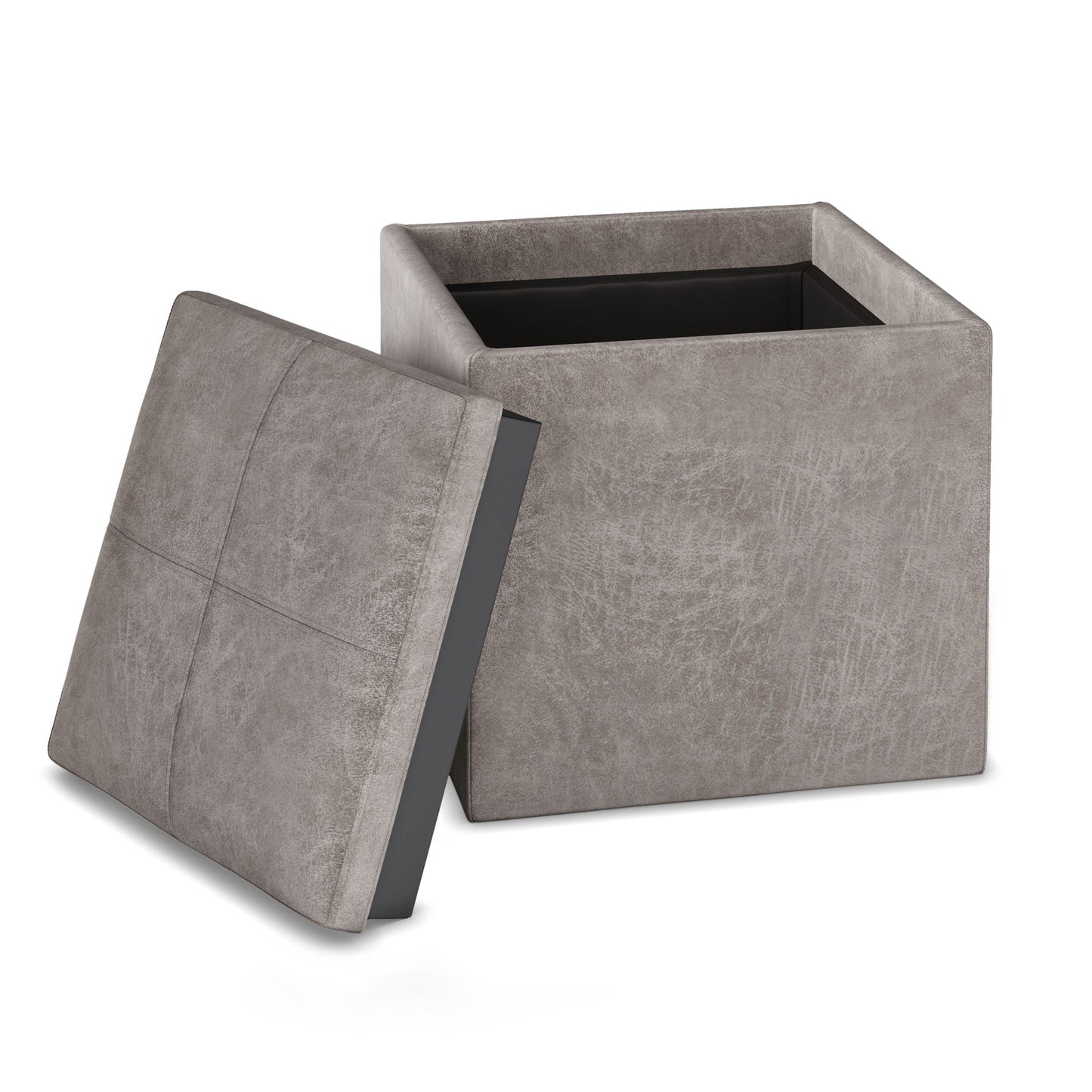Rockwood - Upholstered Cube Storage Ottoman With Tray Simpli-Home