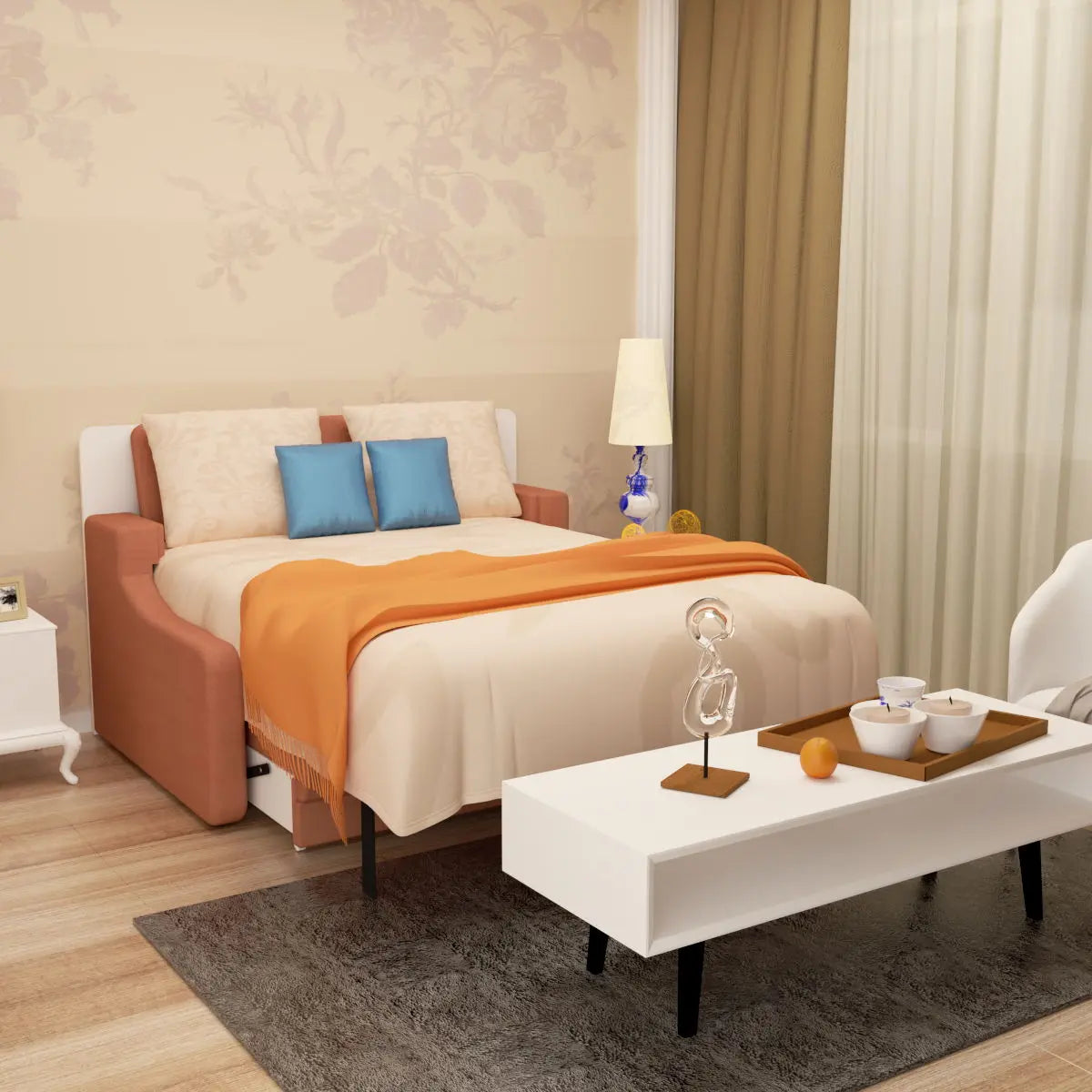 Morden Deisgn Vertical Murphy Bed With Sofa For Bedroom Or Guestroom White Wall Bed Space Saving Hidden Bed With New Style Gas Struts - Orange Home Essentials