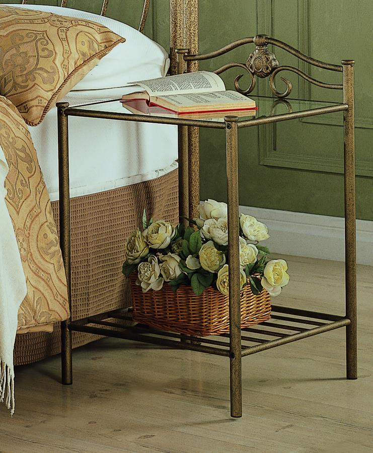 Sydney - Metal 2-Shelf Nightstand - Antique Brushed Gold CoasterEssence