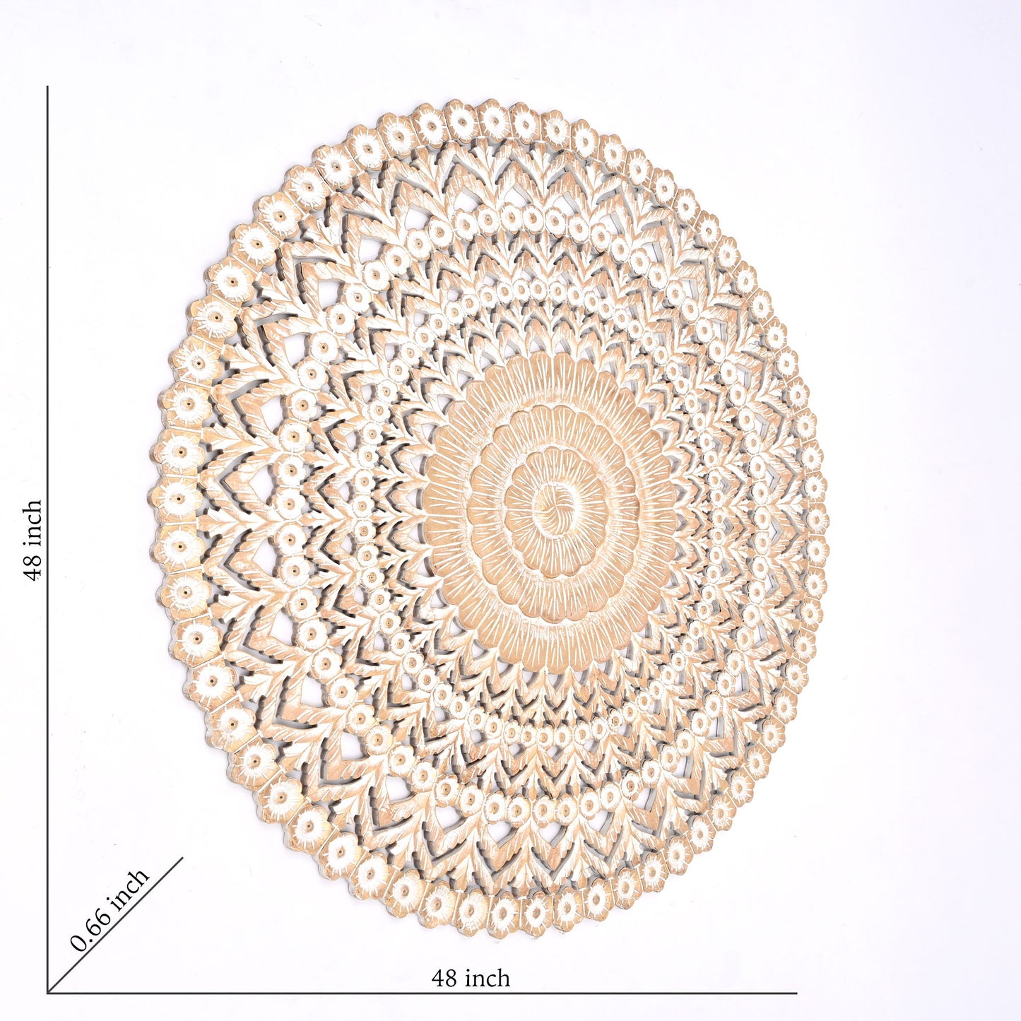 Floral Hand Carved Mandala Round Wall Decor - Brown / Antique White Daily Nest