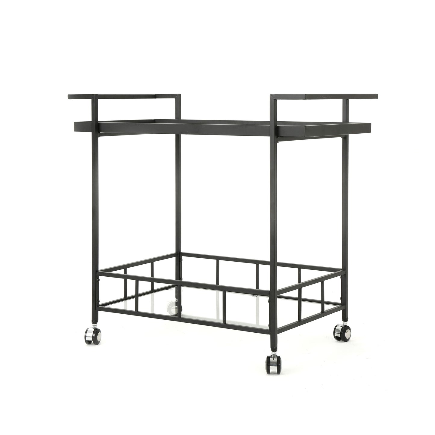 2 Tier Bar Cart, Utility Cart, Rolling Serving Cart, Kitchen Cart With Storage Shelves - Black Noble House