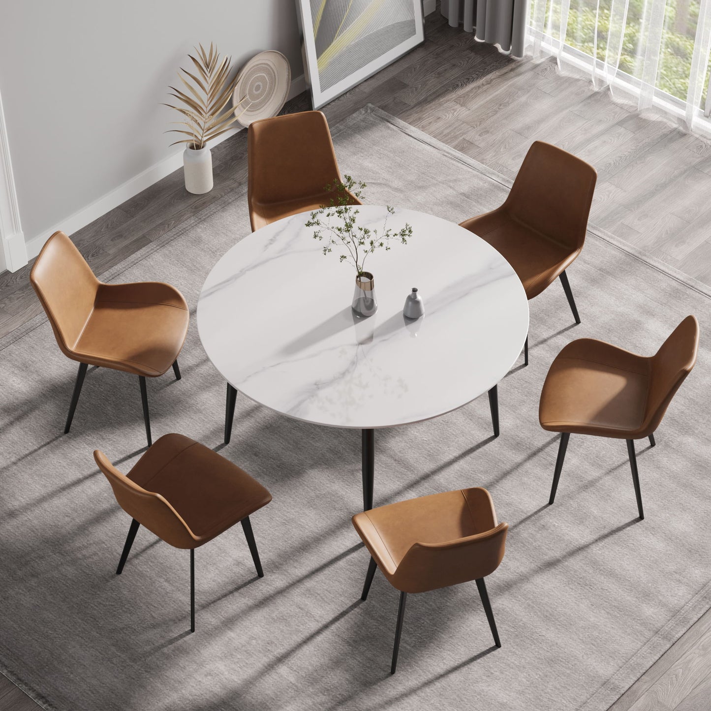 Modern Man-Made Stone Round Metal Dining Table-Position For 6 People Home Essentials