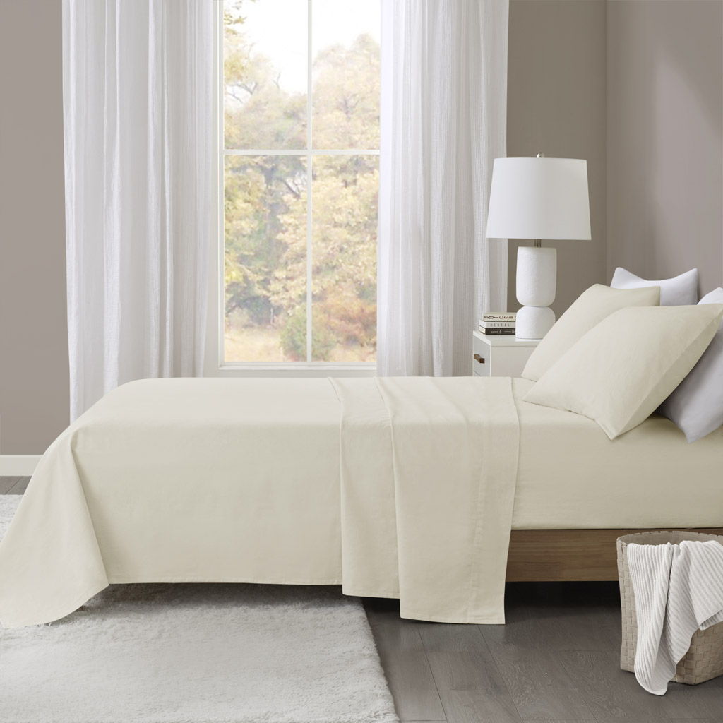 Oversized Cotton Flannel - 4 Piece King Sheet Set - Ivory Solid Beautyrest
