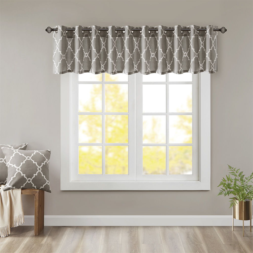 Saratoga - 18" Fretwork Print Grommet Top Window Valance - Gray Madison Park