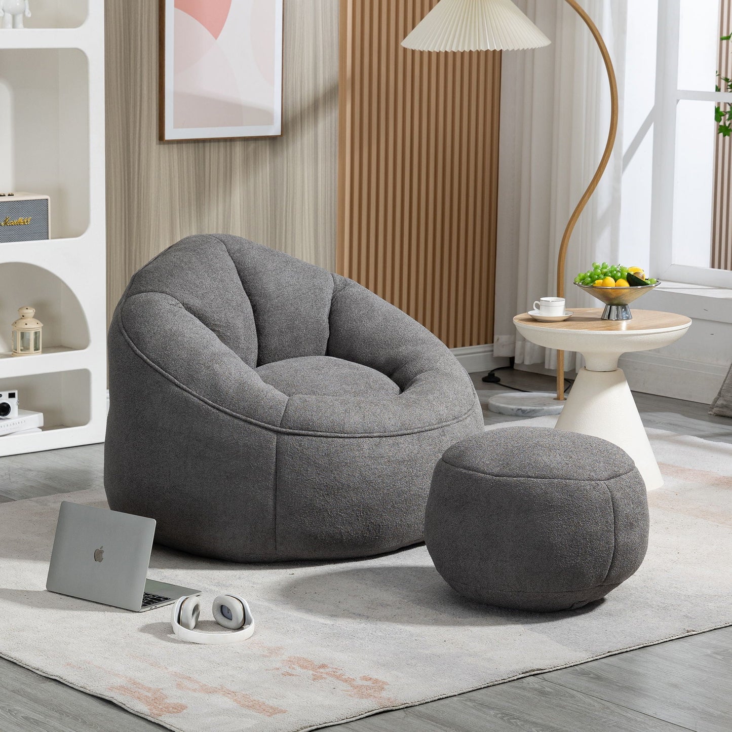 Bedding Bean Bag Sofa Chair High Pressure Foam With Footrest Home Essentials