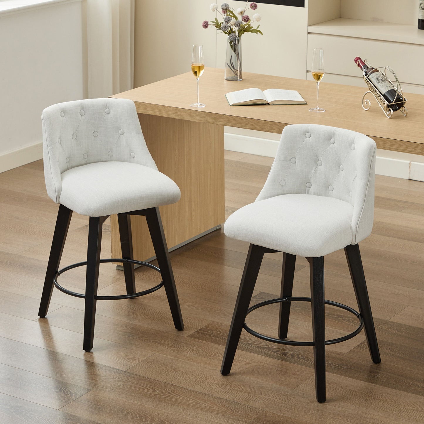 Swivel Bar Stools & Button Tufted Back (Set of 2) Home Essentials