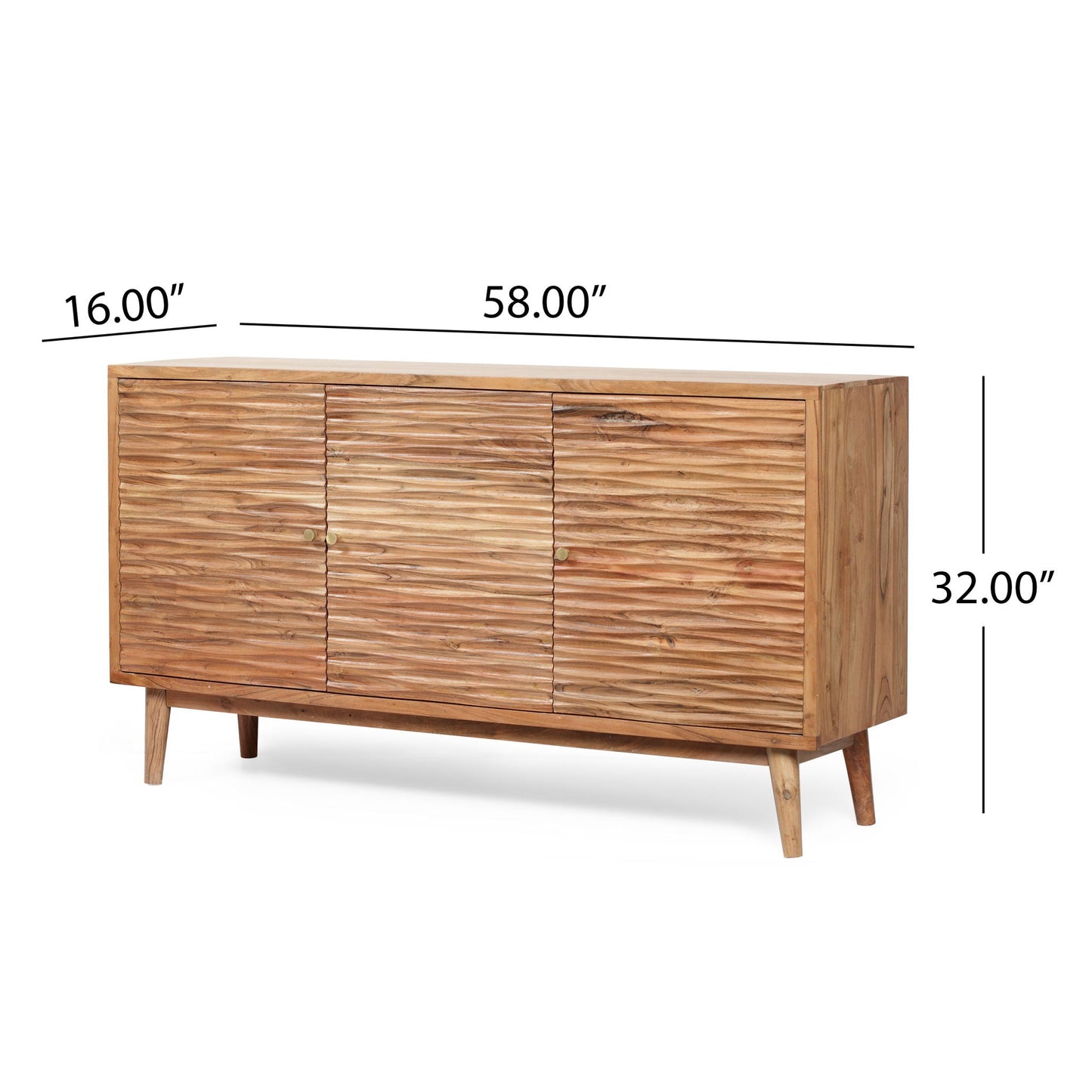 Boho Handcrafted 3 Door Sideboard, Carved Texture & Artisanal Charm - Natural Noble House