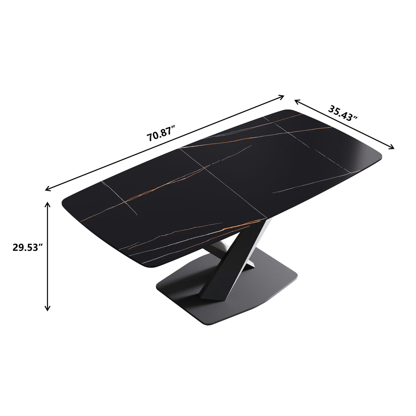 70.87" Modern Artificial Stone Black Curved Black Metal Leg Dining Table, Can Accommodate 6-8 People - Black Home Essentials