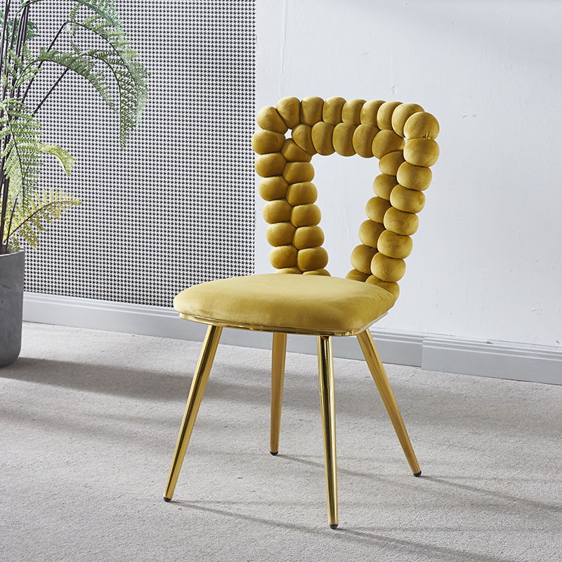 Modern Chair With Iron Tube Legs, Soft Cushions And Comfortable Backrest, Suitable For Dining Room, Living Room, Cafe, Hairball Back Home Essentials