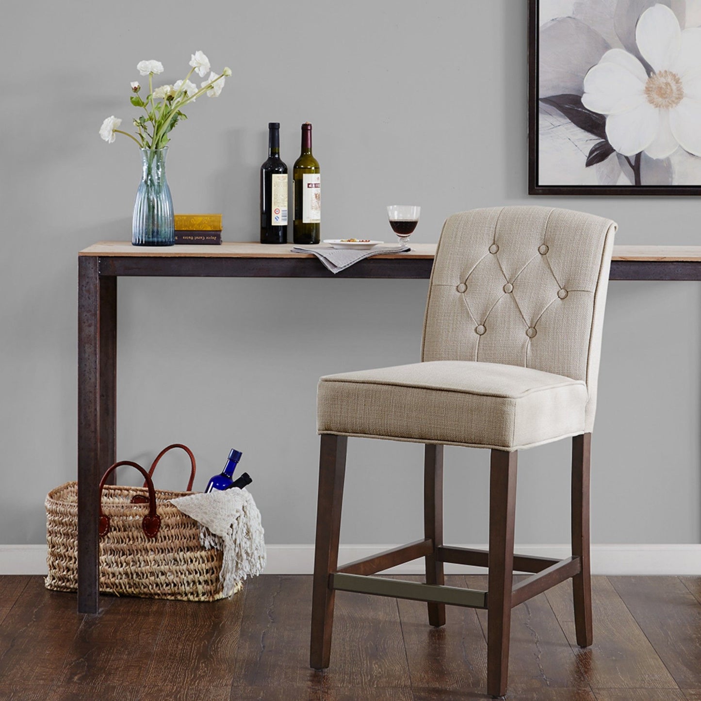 Tufted Counter Stool With Button Tufted Back - Tan JLA