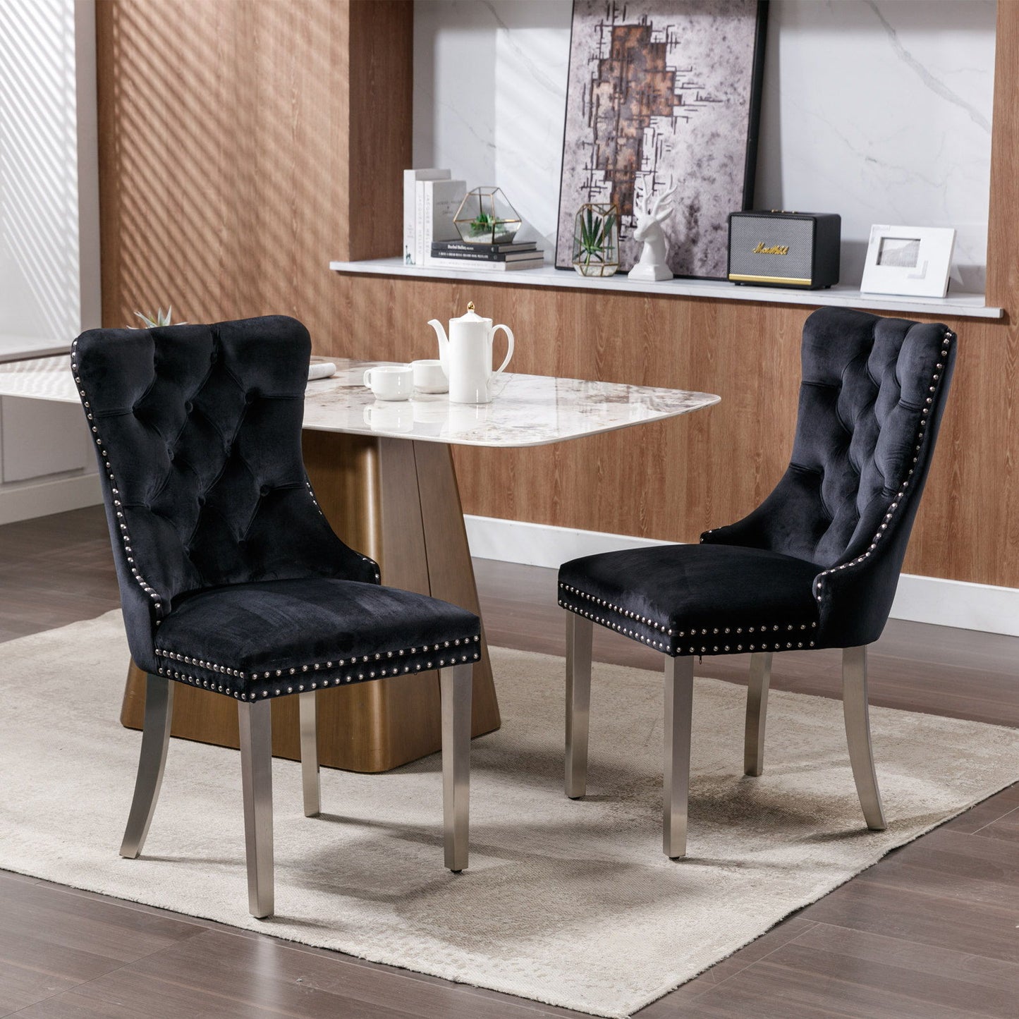 Nikki - Modern, High-End Tufted Solid Wood Contemporary Velvet Upholstered Dining Chair With Chrome Stainless Steel Plating Legs, Nailhead Trim (Set of 2) Home Essentials