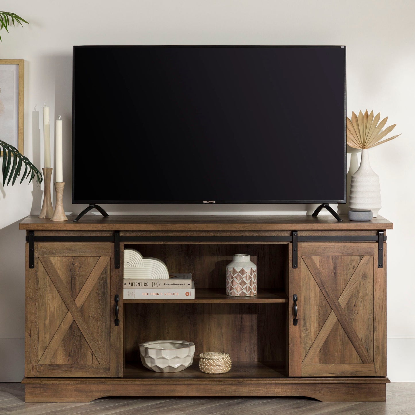Farmhouse Sliding X Barn Door TV Stand Walker Edison