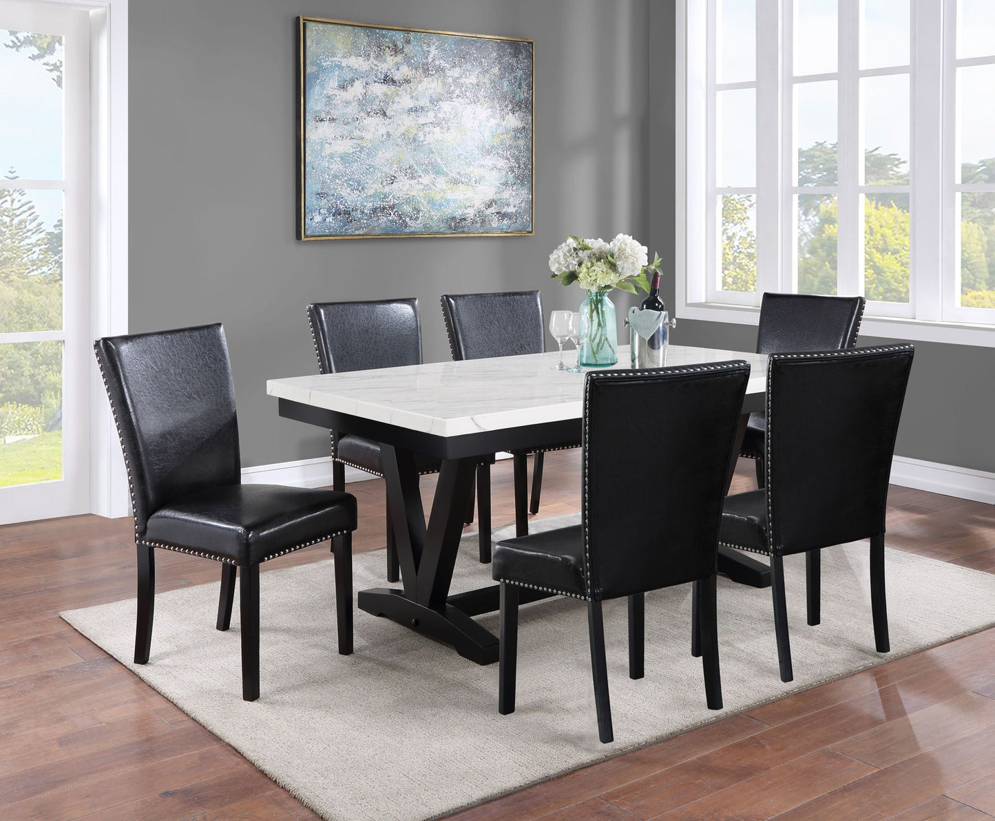 Tanner - Dining Table, Faux Carrara Marble - White / Black Crown Mark