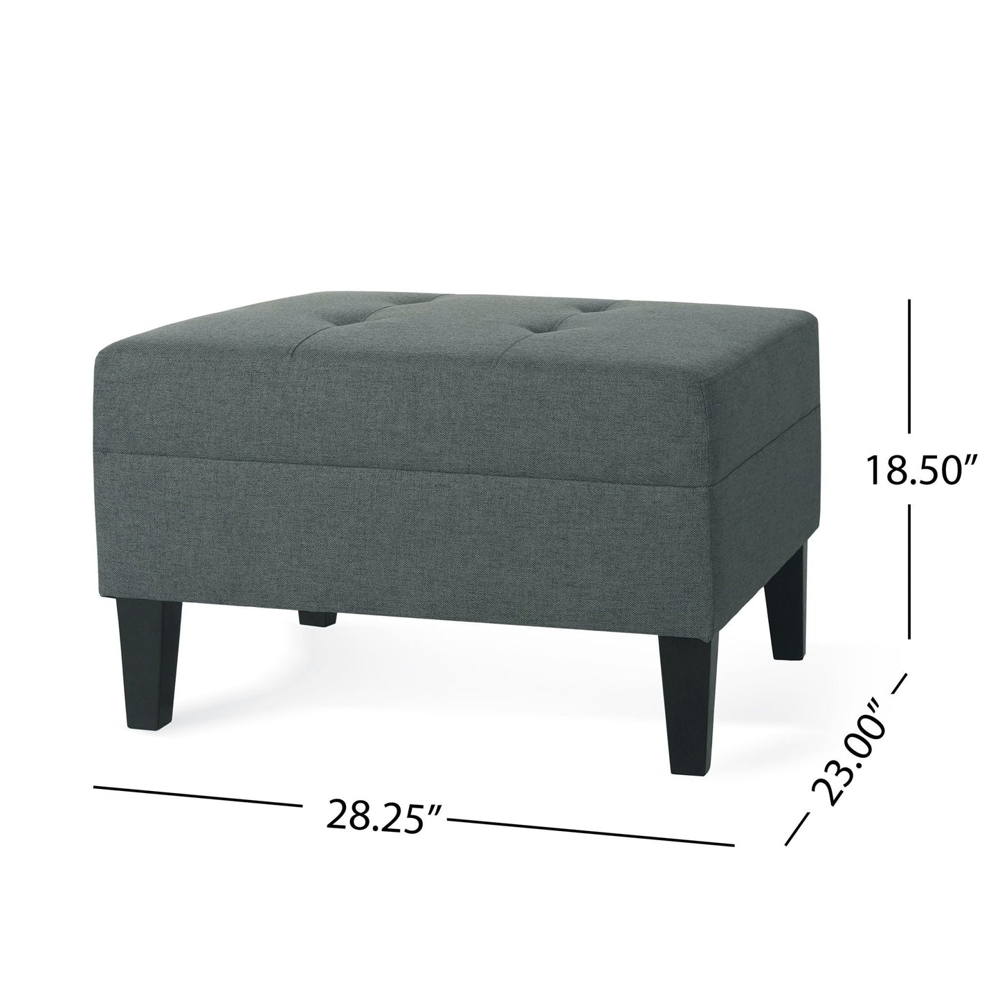 Classic Fabric Ottoman With Birch Wood Legs And High Quality Foam Padding - Charcoal Noble House