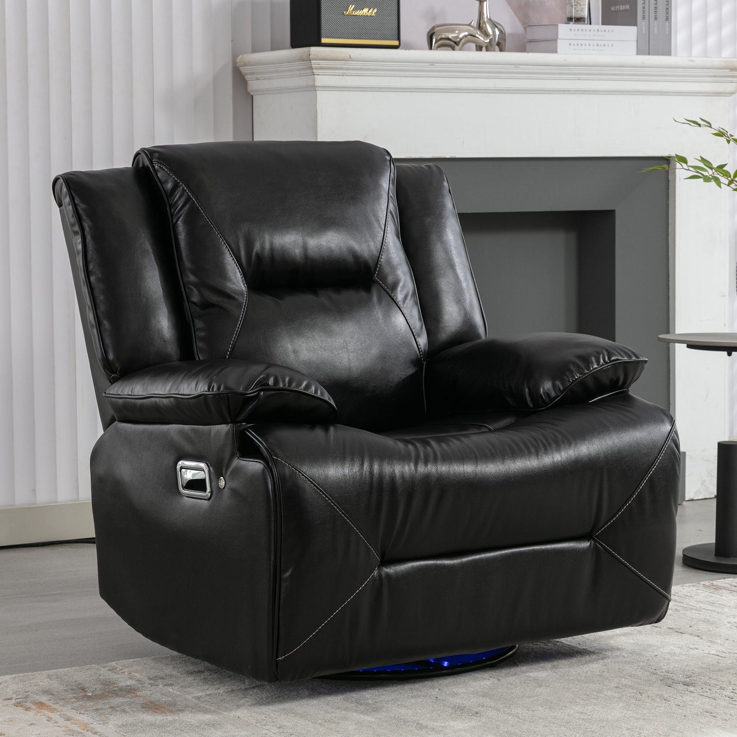 360° Swivel And Rocking Home Theater Recliner Manual Recliner Chair With A LED Light Strip For Living Room Hearth and Haven