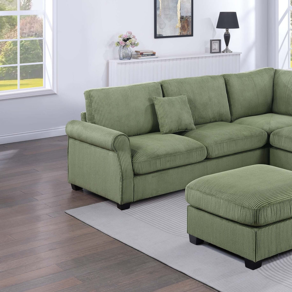 L - Sectional Sofa Set With Corner Wedge And Ottoman, 4 Piece Living Room Furniture - Sage Home Essentials